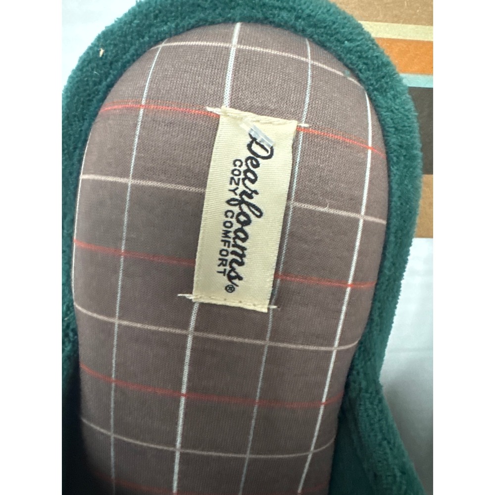 Dearfoams Mens We Ride At Dawn Lawn Mower Slippers Green Memory Foam XL 13-14 - Picture 4 of 7